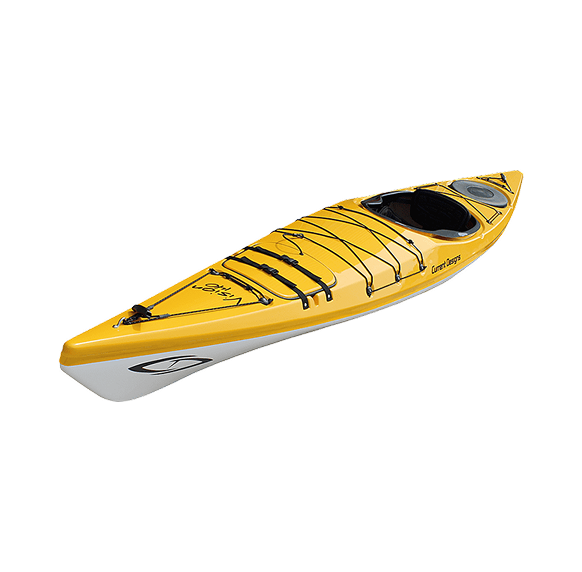 HorizonTrek 450 touring kayak - premium blue and gray fiberglass long-distance kayak designed for lake exploration and sea touring, featuring extended cockpit, dual storage hatches, and hydrodynamic hull for optimal stability and tracking performance